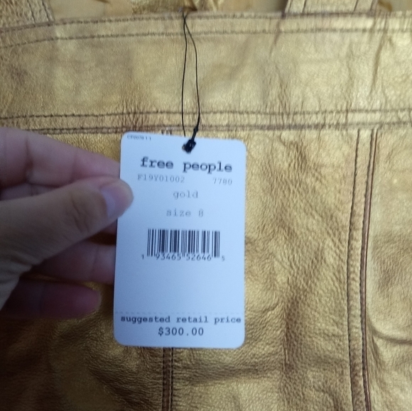 NWT Free People Gold Metallic 100% Leather Button Front Mini Dress size 8 - Picture 3 of 10